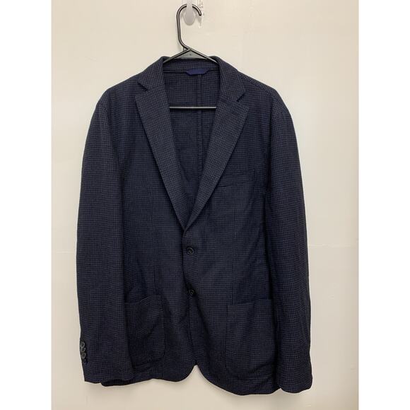 Boggi Milano Houndstooth Blue Blazer Jacket Cotton Wool Mens Size 54R